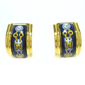 HERMES Gold Navy Hardware C Clip On Earrings bran-214-090325